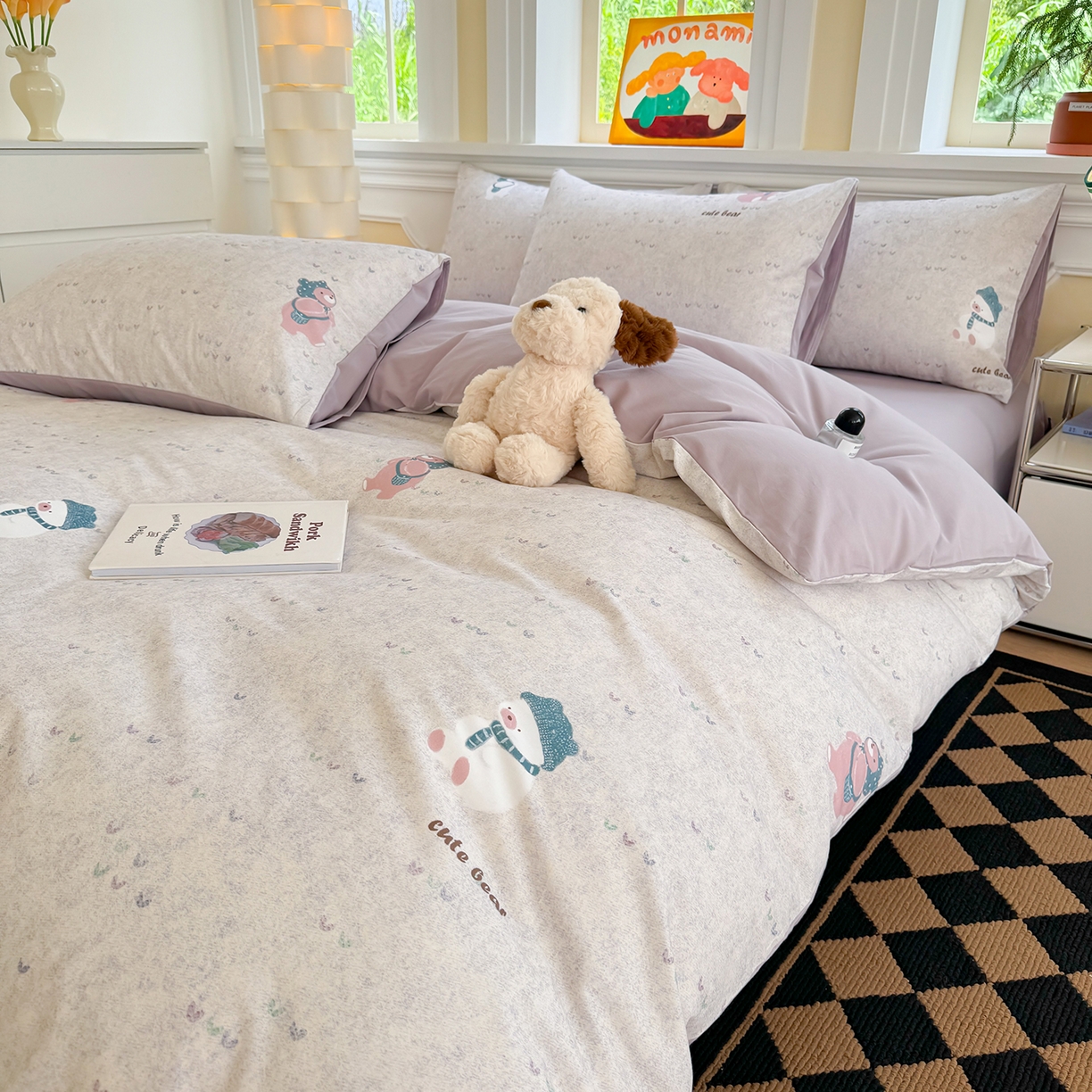 91家纺网 家纺一手货源 找家纺 千朵 2025新款全棉磨毛印花四件套 幸福熊