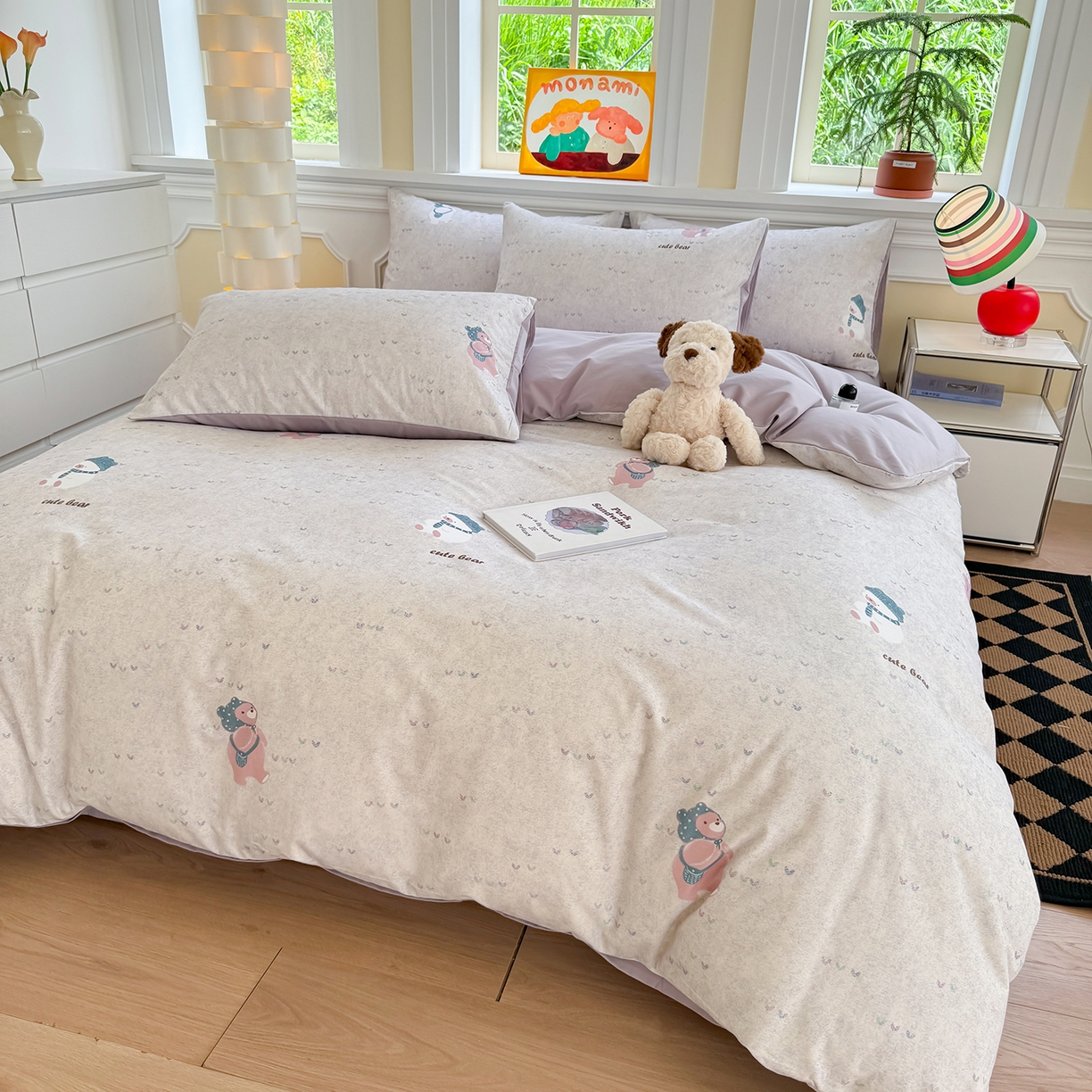 91家纺网 家纺一手货源 找家纺 千朵 2025新款全棉磨毛印花四件套 幸福熊