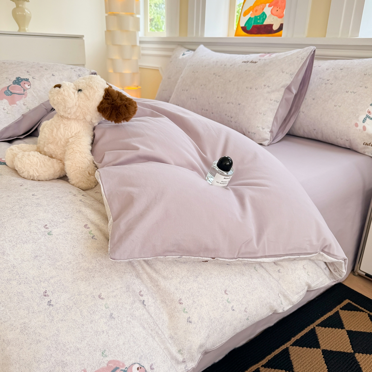 91家纺网 家纺一手货源 找家纺 千朵 2025新款全棉磨毛印花四件套 幸福熊