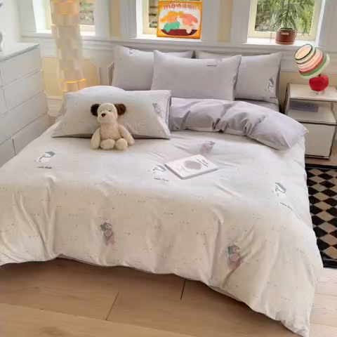 91家纺网 家纺一手货源 找家纺 千朵 2025新款全棉磨毛印花四件套 幸福熊