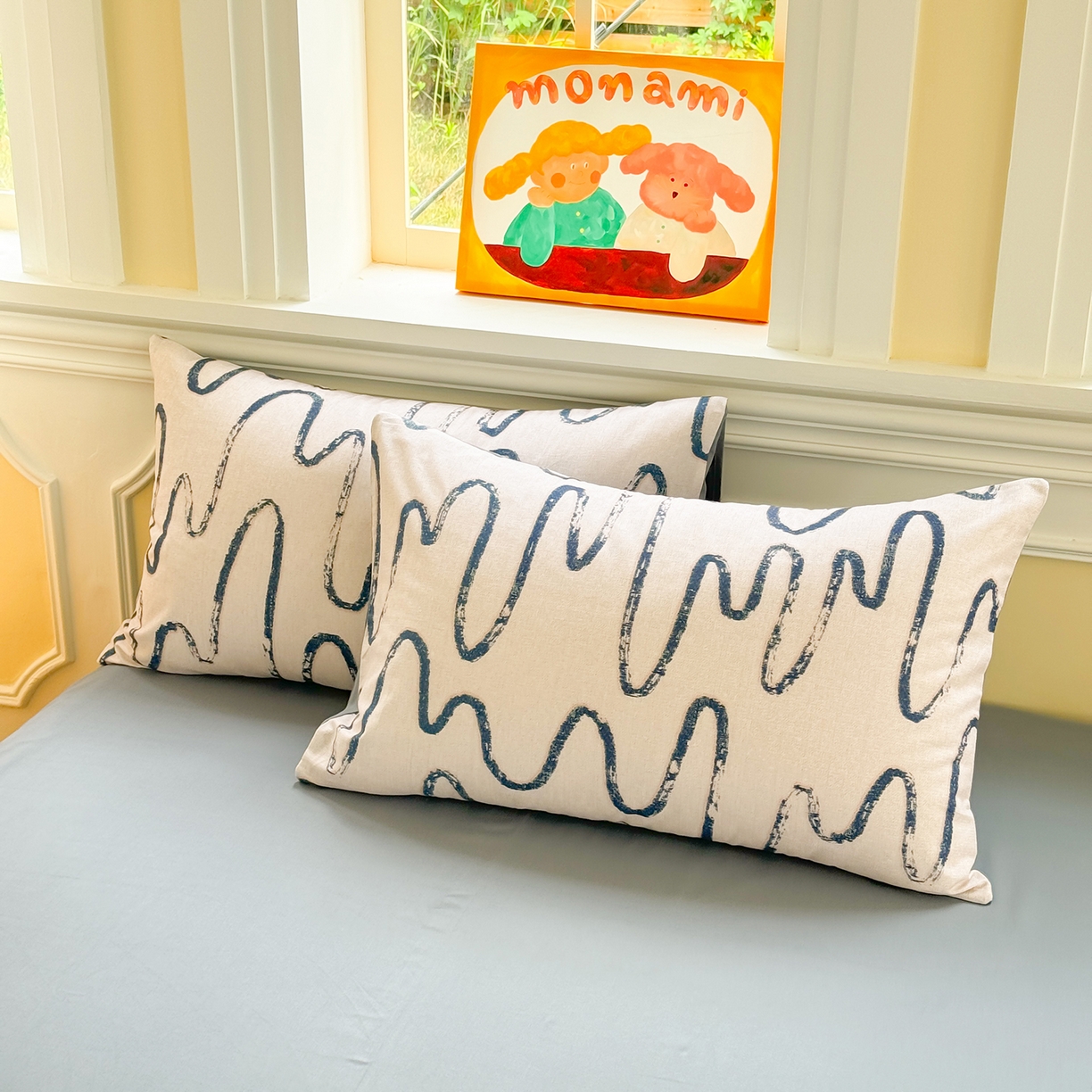 91家纺网 家纺一手货源 找家纺 千朵 2025新款全棉磨毛印花四件套 幸运熊蓝