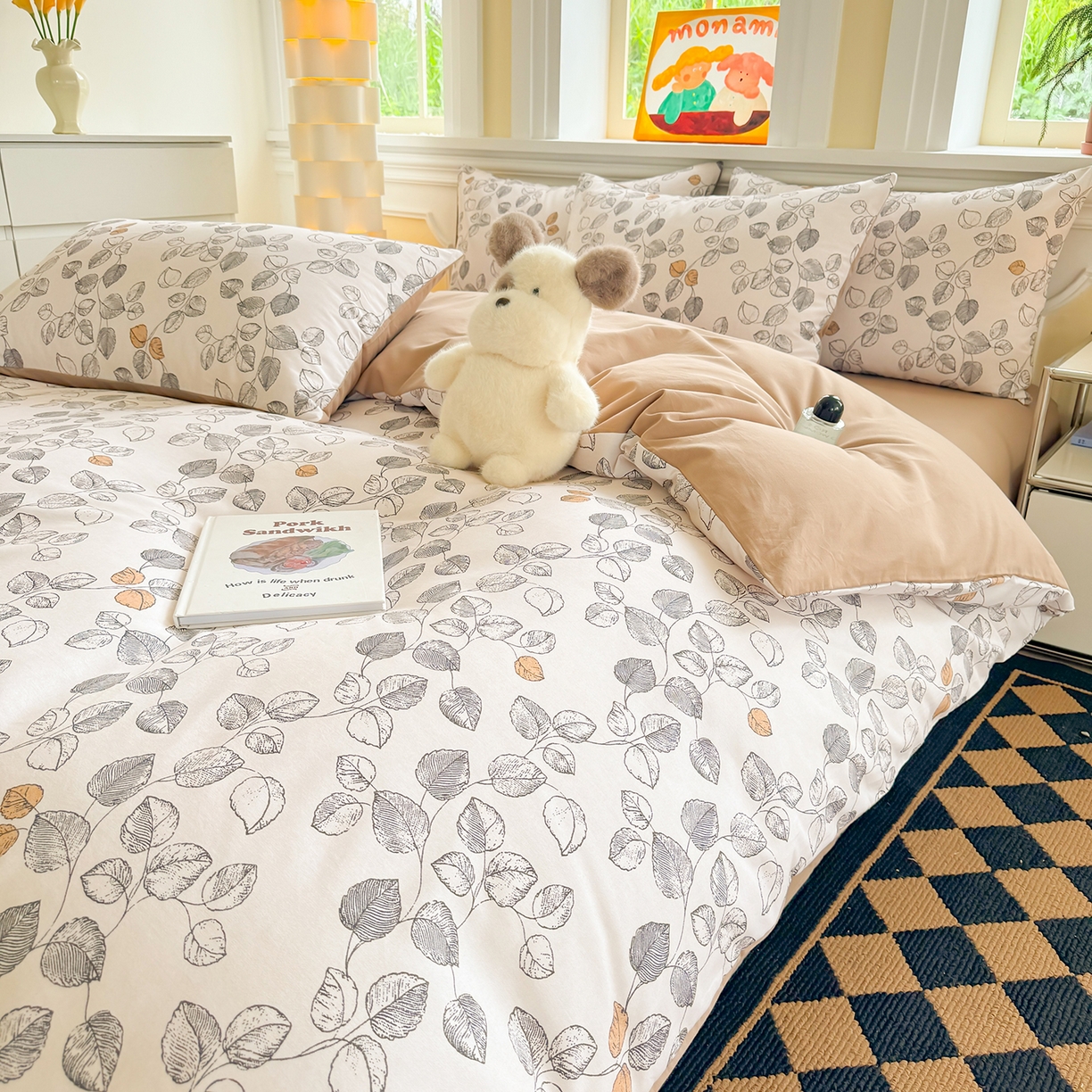 91家纺网 家纺一手货源 找家纺 千朵 2025新款全棉磨毛印花四件套 雅集