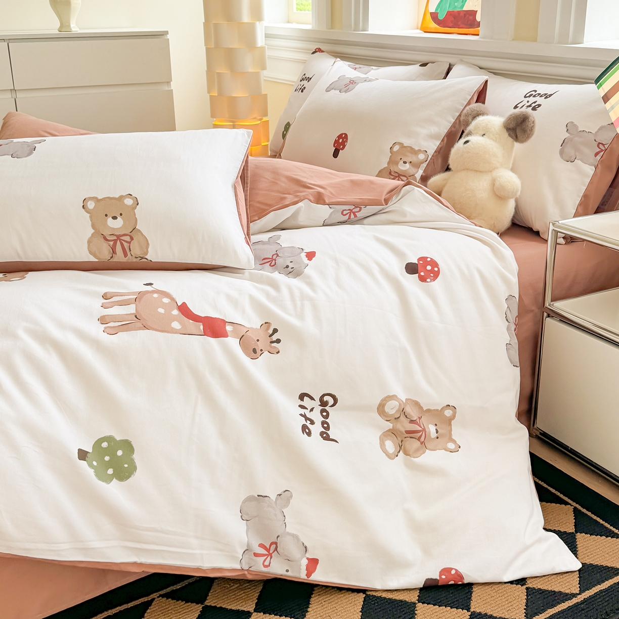 91家纺网 家纺一手货源 找家纺 千朵 2025新款全棉磨毛印花四件套 一鹿有你