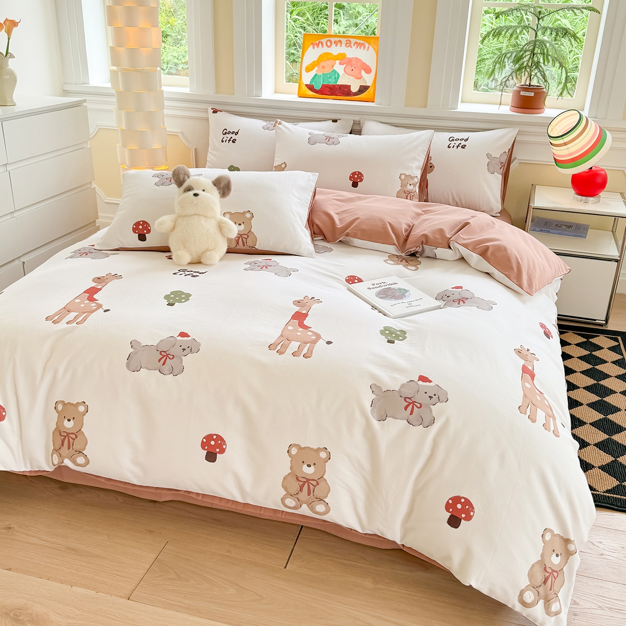 91家纺网 家纺一手货源 找家纺 千朵 2025新款全棉磨毛印花四件套 一鹿有你