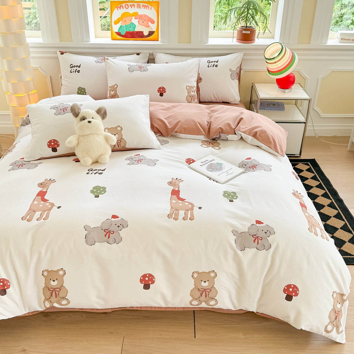 91家纺网 家纺一手货源 找家纺 千朵 2025新款全棉磨毛印花四件套 一鹿有你