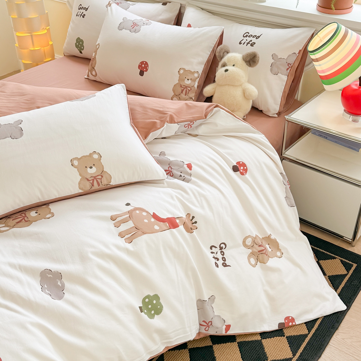 91家纺网 家纺一手货源 找家纺 千朵 2025新款全棉磨毛印花四件套 一鹿有你