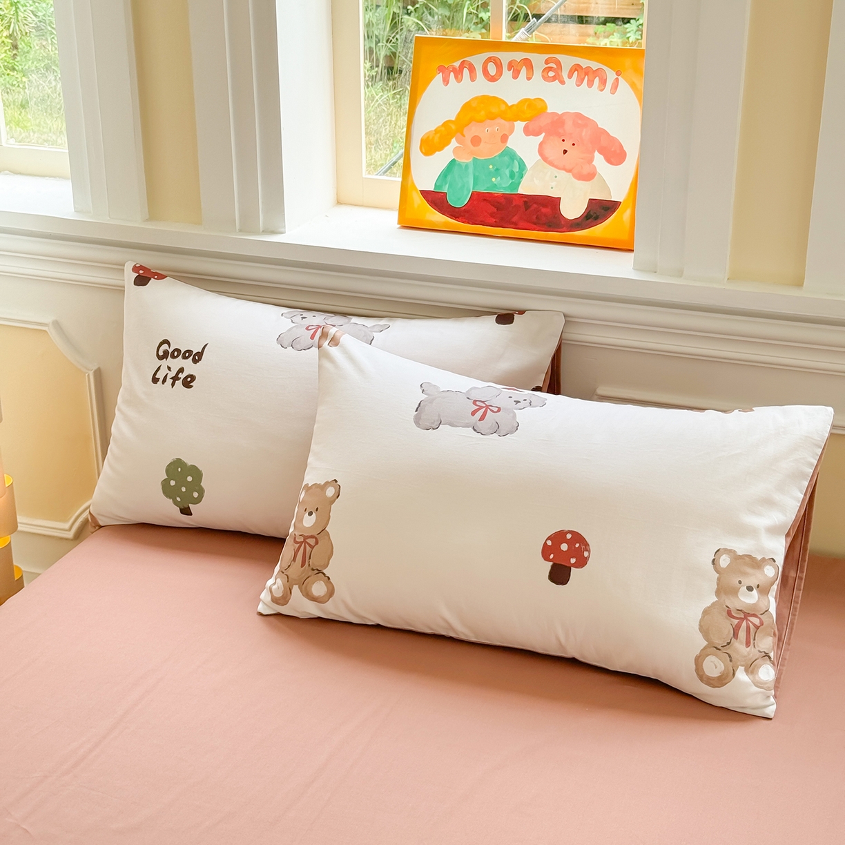 91家纺网 家纺一手货源 找家纺 千朵 2025新款全棉磨毛印花四件套 一鹿有你