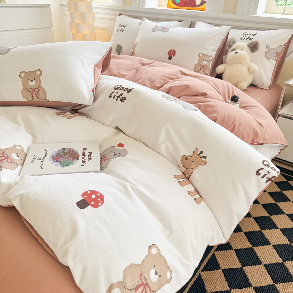 91家纺网 家纺一手货源 找家纺 千朵 2025新款全棉磨毛印花四件套 一鹿有你