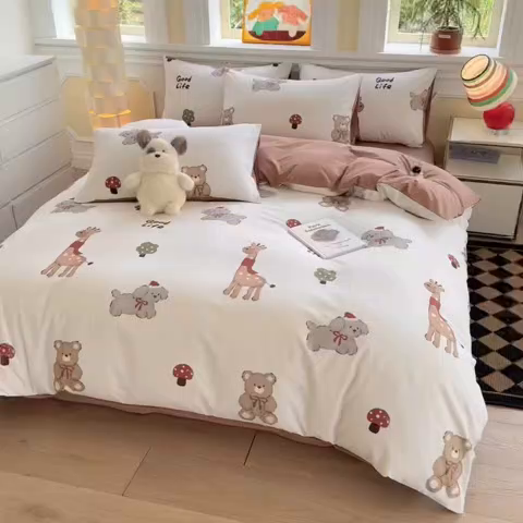 91家纺网 家纺一手货源 找家纺 千朵 2025新款全棉磨毛印花四件套 一鹿有你