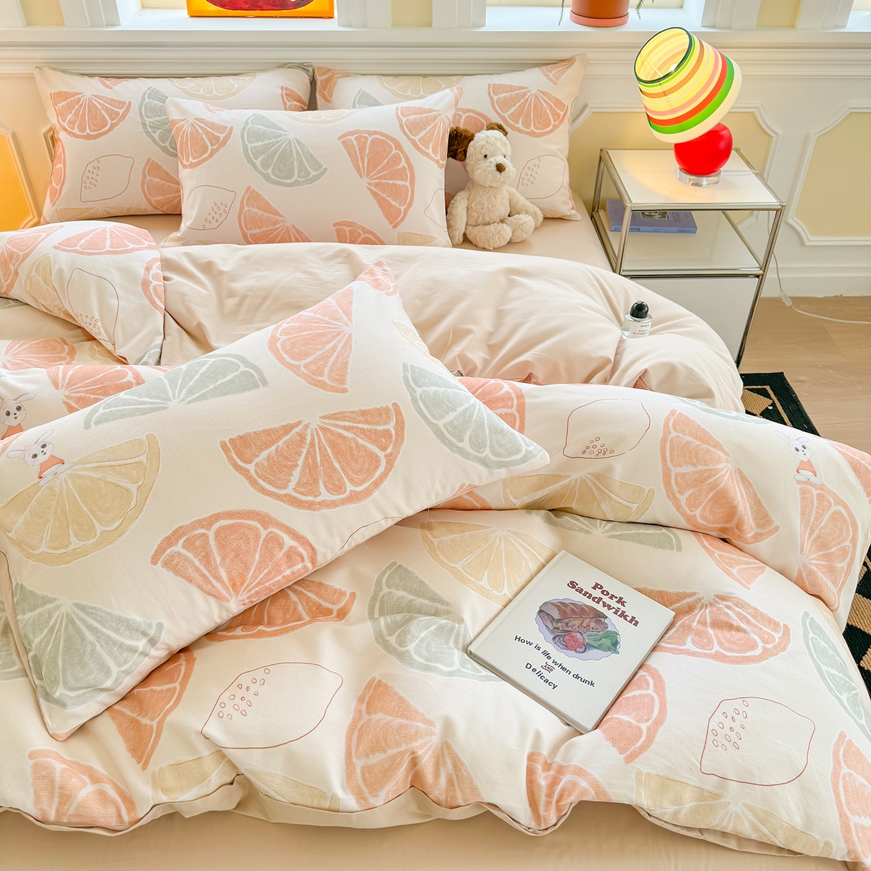 91家纺网 家纺一手货源 找家纺 千朵 2025新款全棉磨毛印花四件套 柚见玉