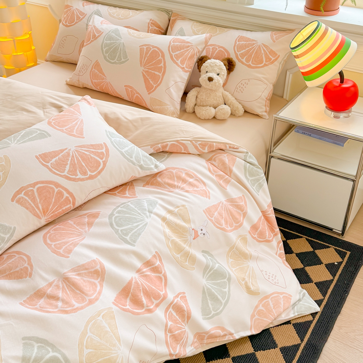 91家纺网 家纺一手货源 找家纺 千朵 2025新款全棉磨毛印花四件套 柚见玉