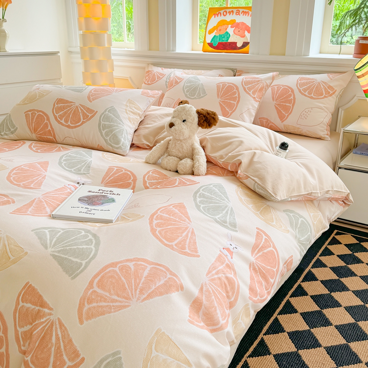 91家纺网 家纺一手货源 找家纺 千朵 2025新款全棉磨毛印花四件套 柚见玉