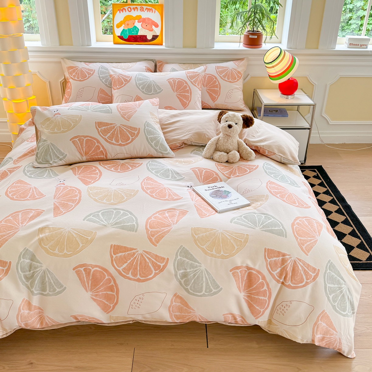 91家纺网 家纺一手货源 找家纺 千朵 2025新款全棉磨毛印花四件套 柚见玉