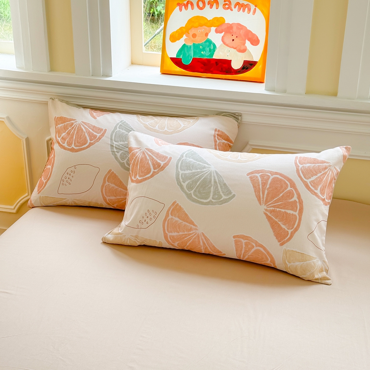 91家纺网 家纺一手货源 找家纺 千朵 2025新款全棉磨毛印花四件套 柚见玉