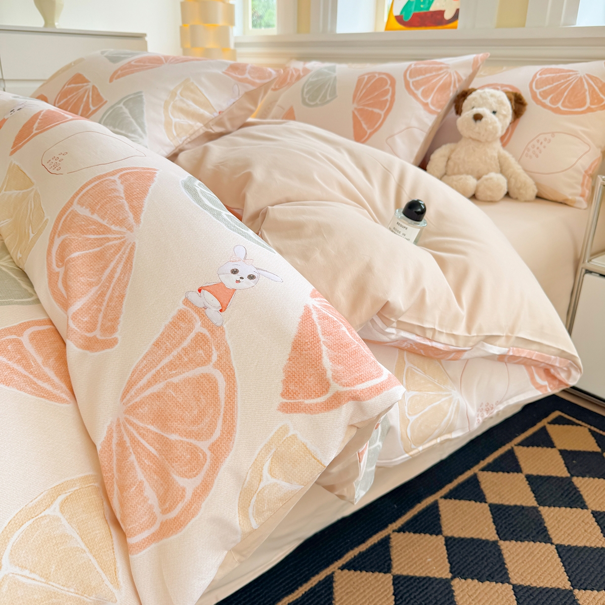 91家纺网 家纺一手货源 找家纺 千朵 2025新款全棉磨毛印花四件套 柚见玉