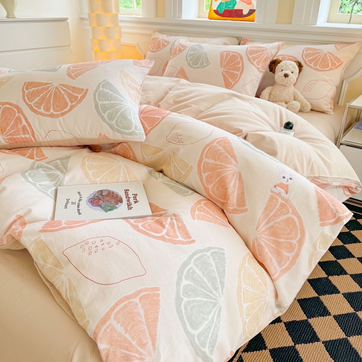 91家纺网 家纺一手货源 找家纺 千朵 2025新款全棉磨毛印花四件套 柚见玉