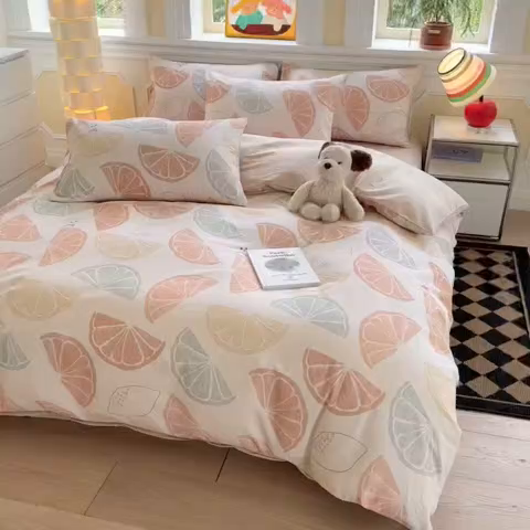 91家纺网 家纺一手货源 找家纺 千朵 2025新款全棉磨毛印花四件套 柚见玉