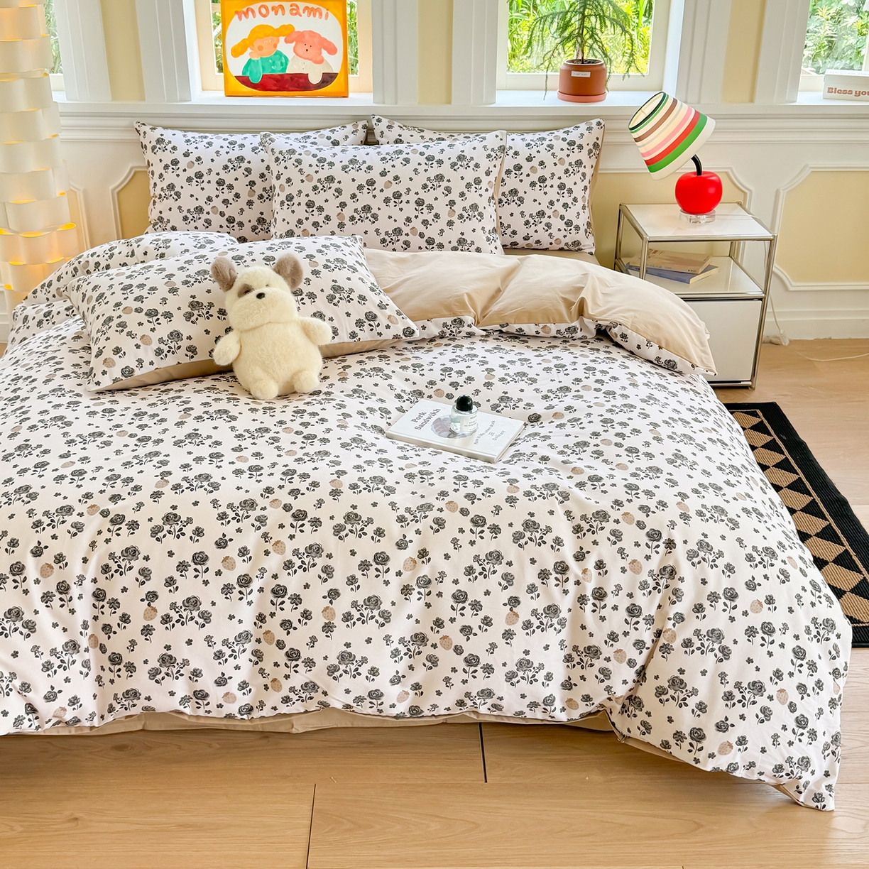 91家纺网 家纺一手货源 找家纺 千朵 2025新款全棉磨毛印花四件套 语棠米