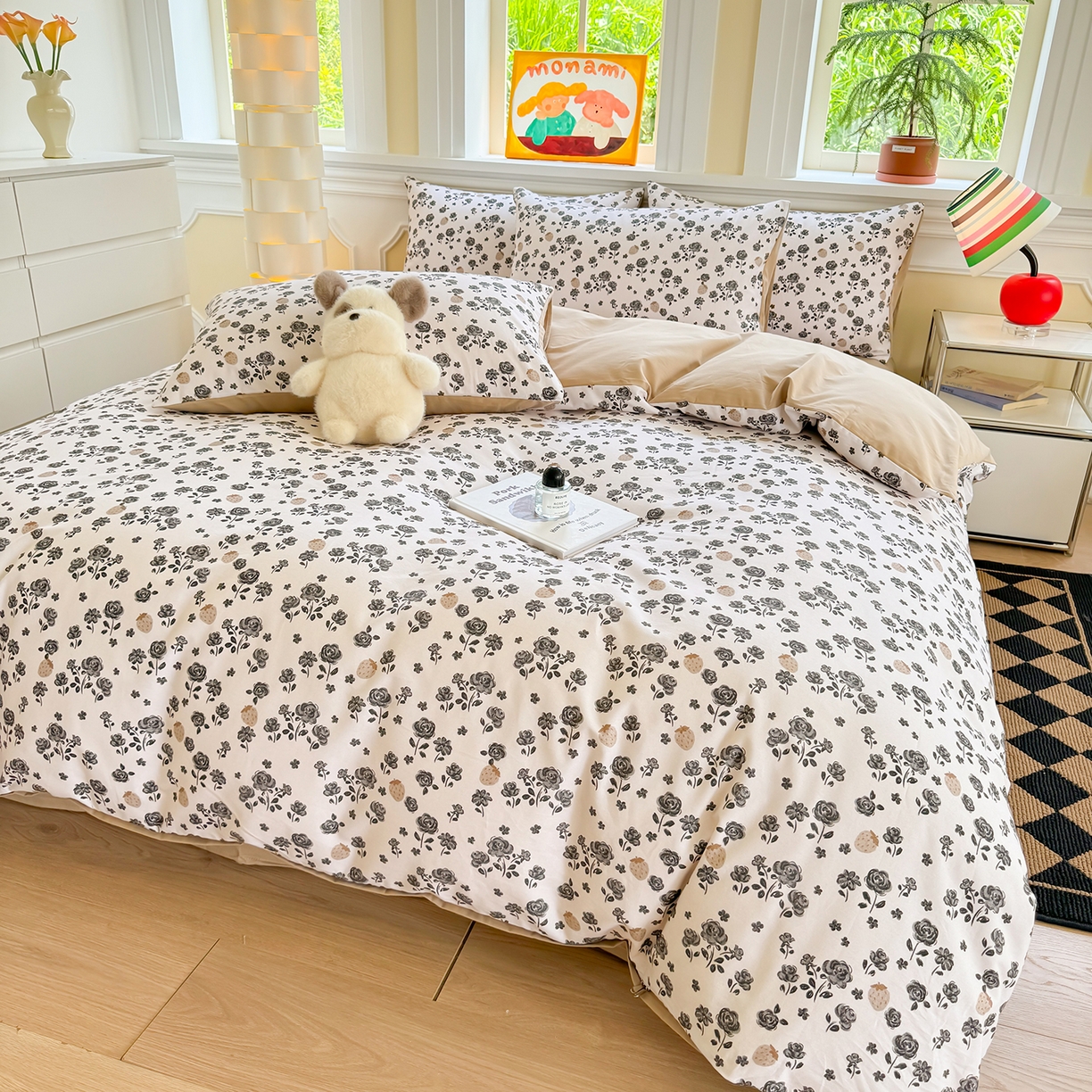 91家纺网 家纺一手货源 找家纺 千朵 2025新款全棉磨毛印花四件套 语棠米