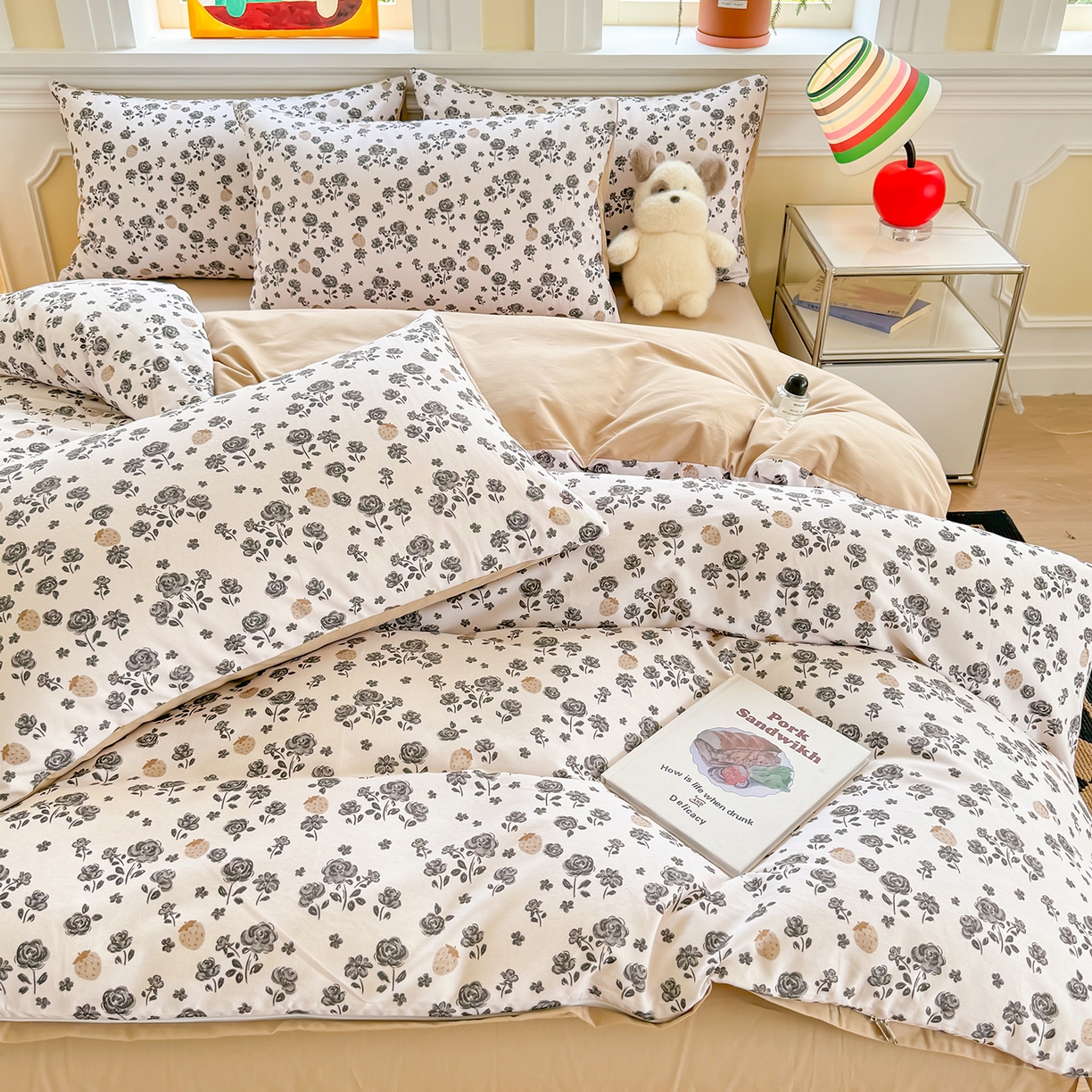 91家纺网 家纺一手货源 找家纺 千朵 2025新款全棉磨毛印花四件套 语棠米