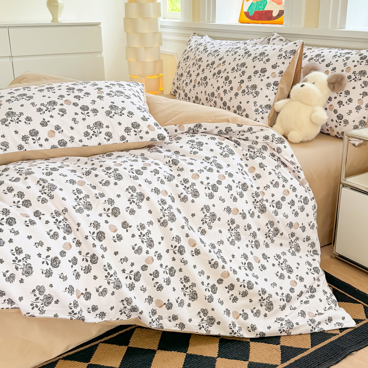 91家纺网 家纺一手货源 找家纺 千朵 2025新款全棉磨毛印花四件套 语棠米