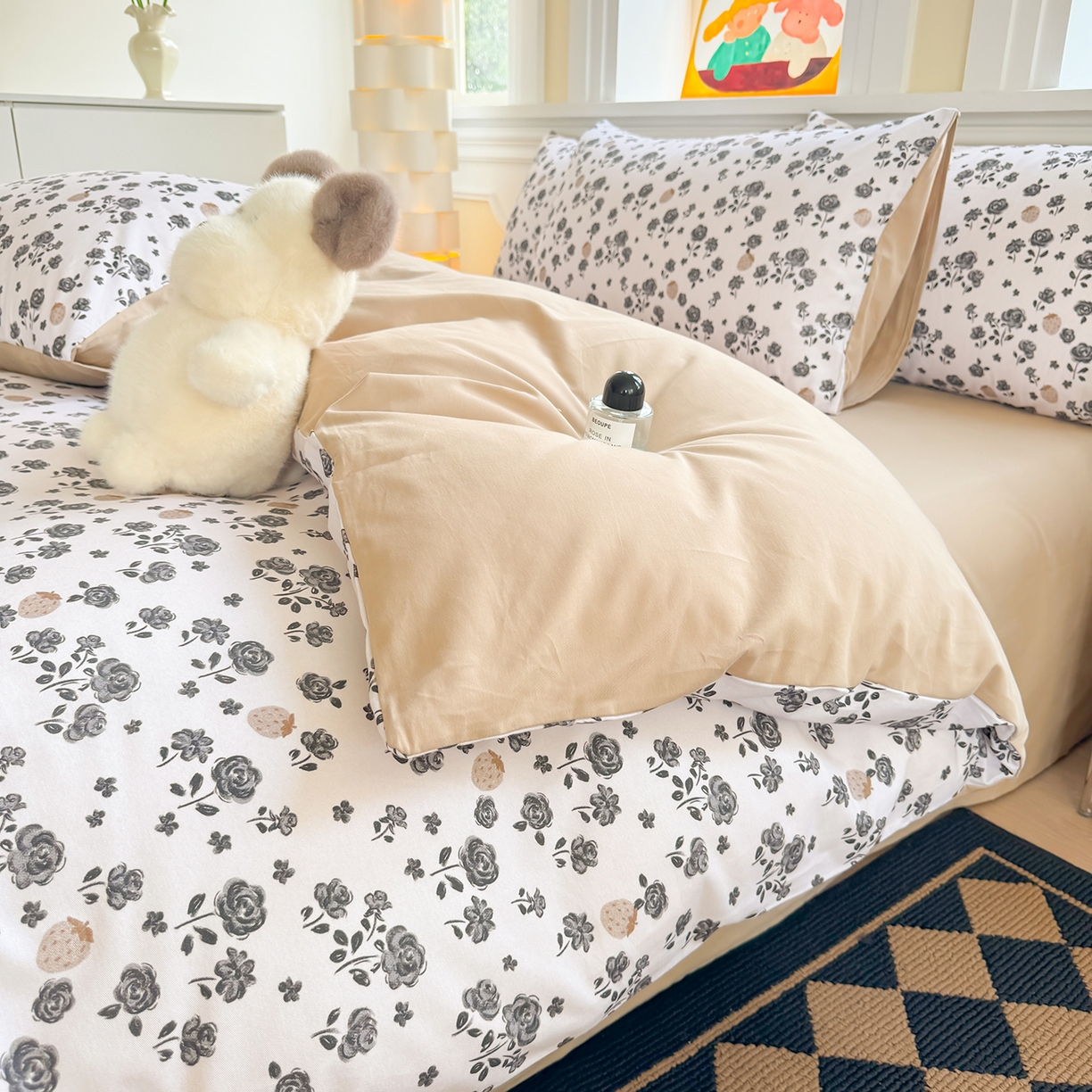 91家纺网 家纺一手货源 找家纺 千朵 2025新款全棉磨毛印花四件套 语棠米