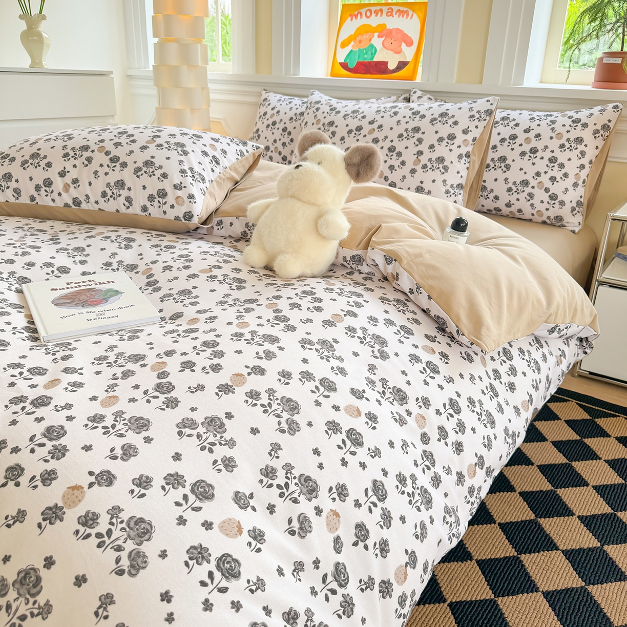 91家纺网 家纺一手货源 找家纺 千朵 2025新款全棉磨毛印花四件套 语棠米