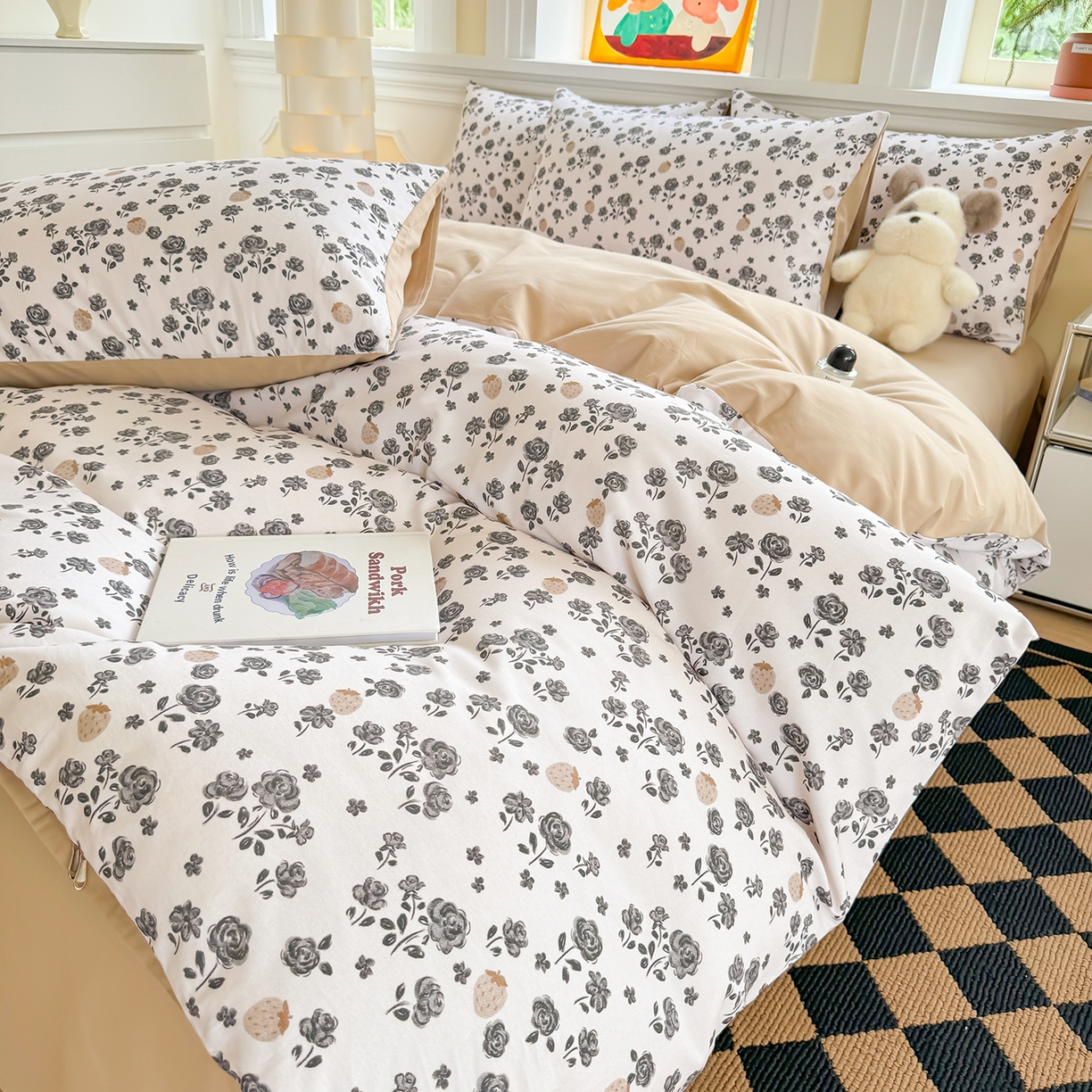 91家纺网 家纺一手货源 找家纺 千朵 2025新款全棉磨毛印花四件套 语棠米