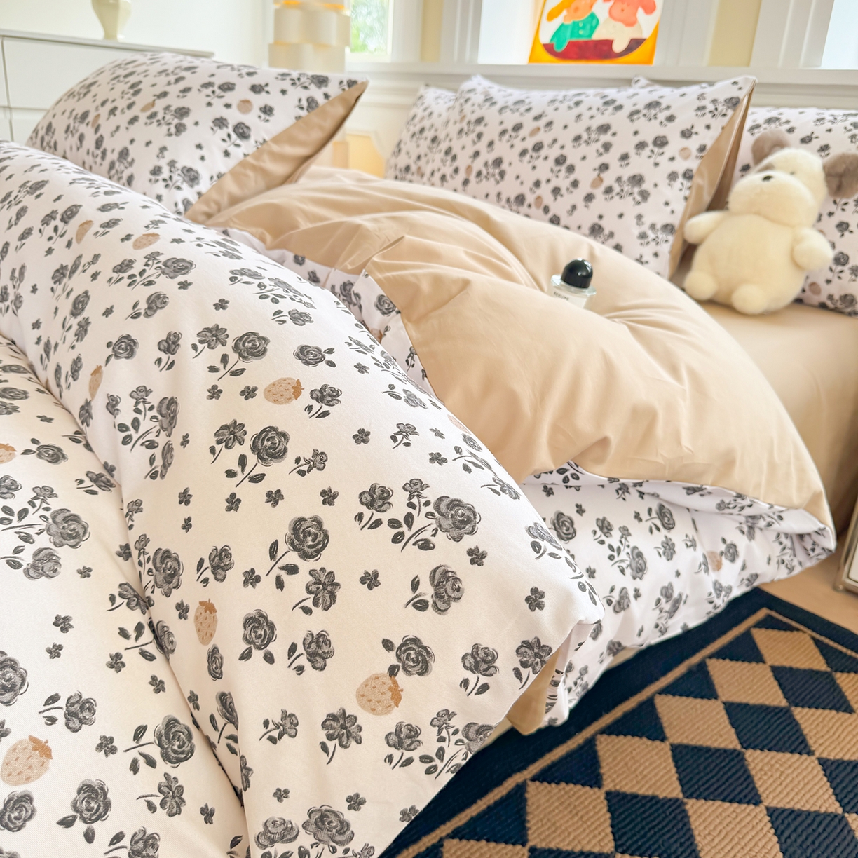 91家纺网 家纺一手货源 找家纺 千朵 2025新款全棉磨毛印花四件套 语棠米