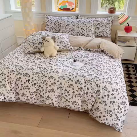 91家纺网 家纺一手货源 找家纺 千朵 2025新款全棉磨毛印花四件套 语棠米