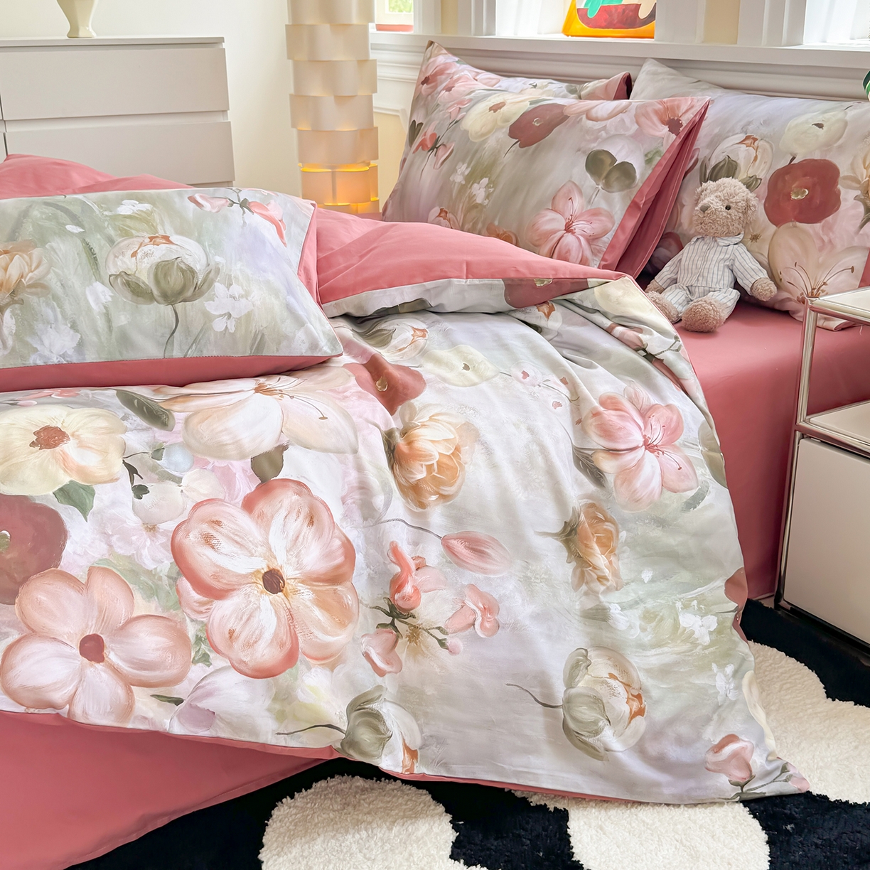 91家纺网 家纺一手货源 找家纺 千朵 2025新款全棉磨毛印花四件套 鸢香