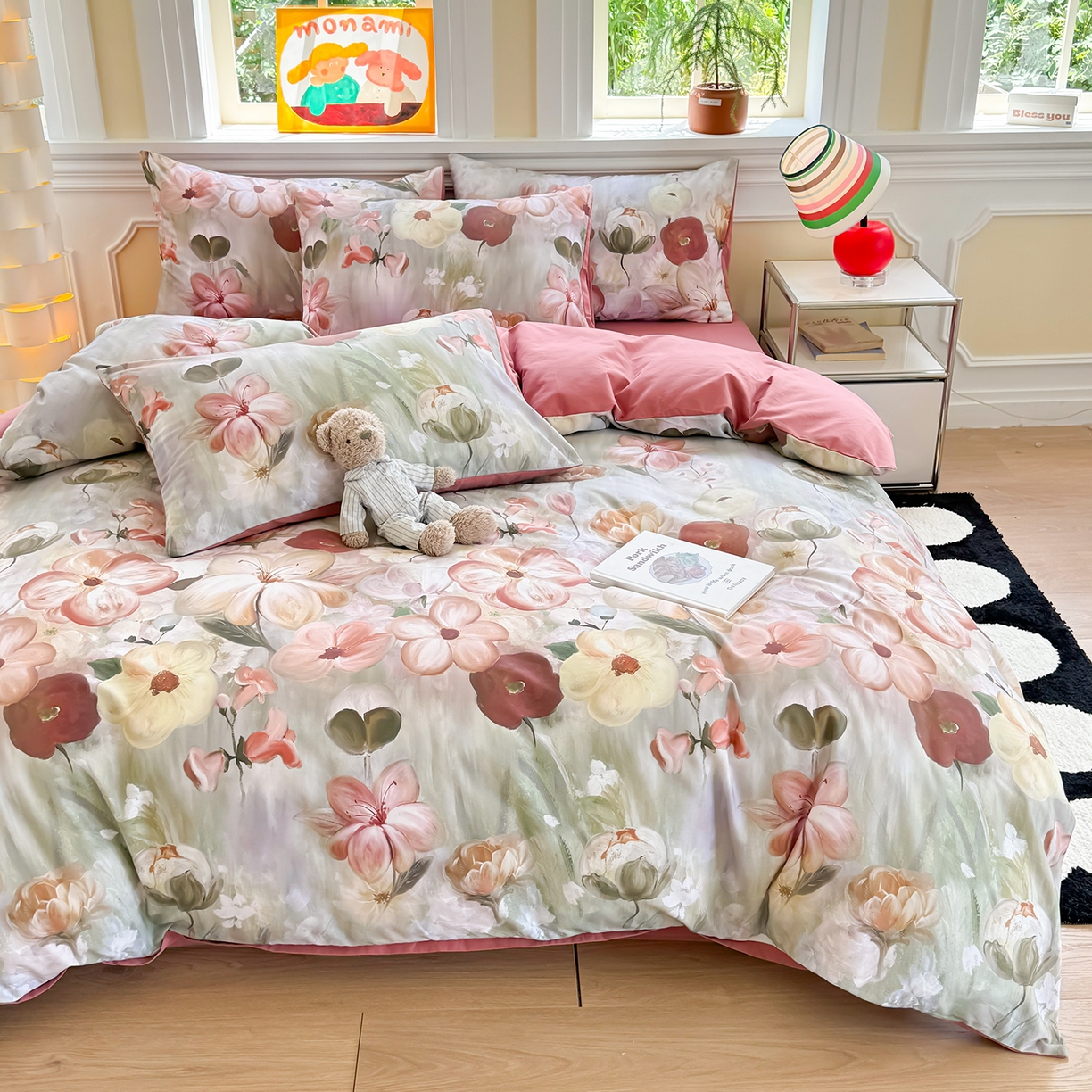 91家纺网 家纺一手货源 找家纺 千朵 2025新款全棉磨毛印花四件套 鸢香