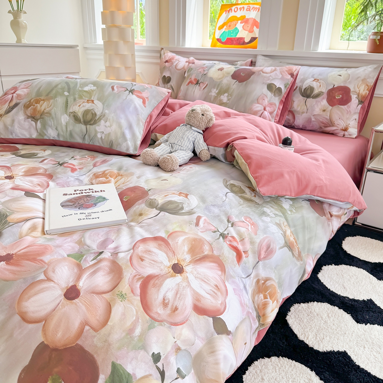 91家纺网 家纺一手货源 找家纺 千朵 2025新款全棉磨毛印花四件套 鸢香