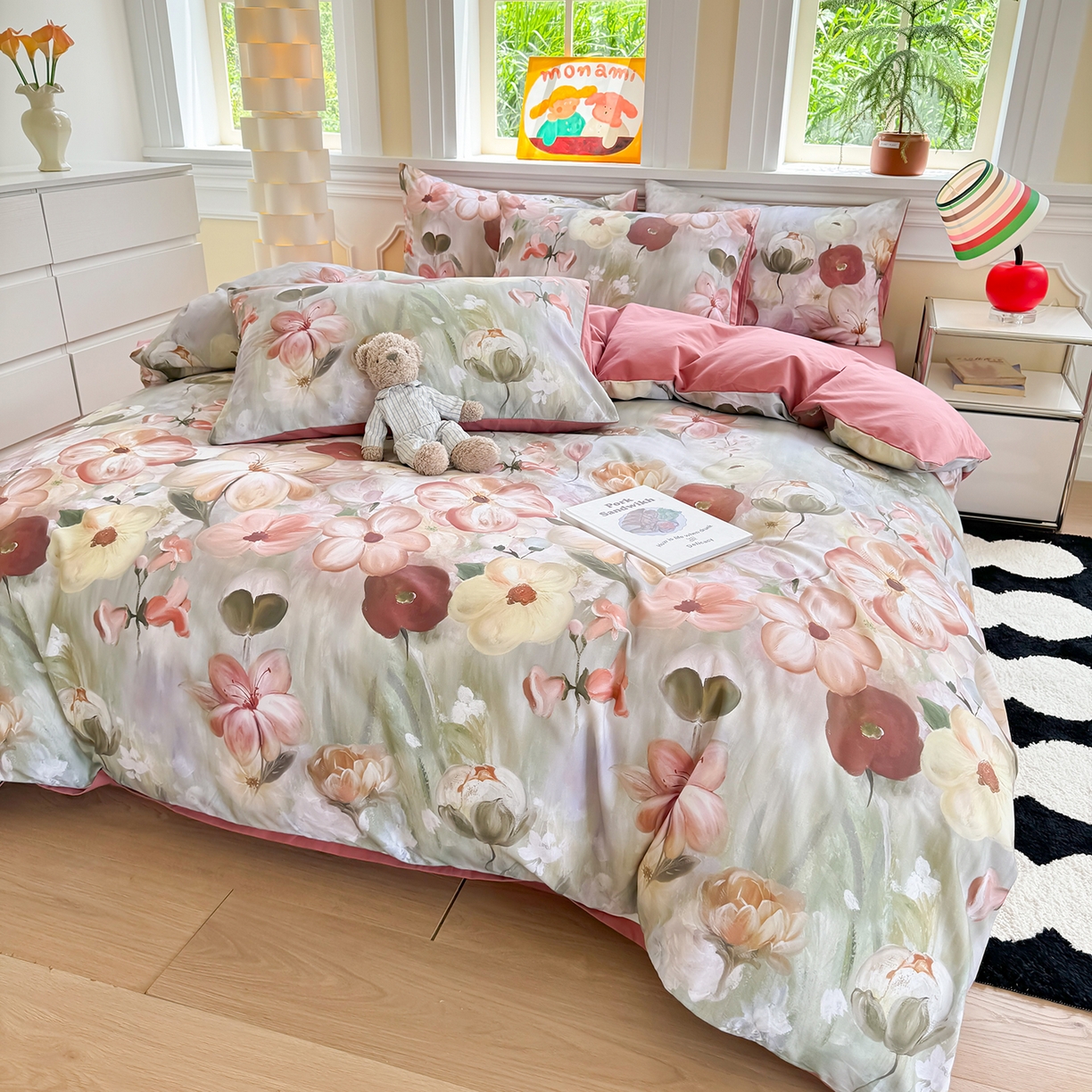 91家纺网 家纺一手货源 找家纺 千朵 2025新款全棉磨毛印花四件套 鸢香