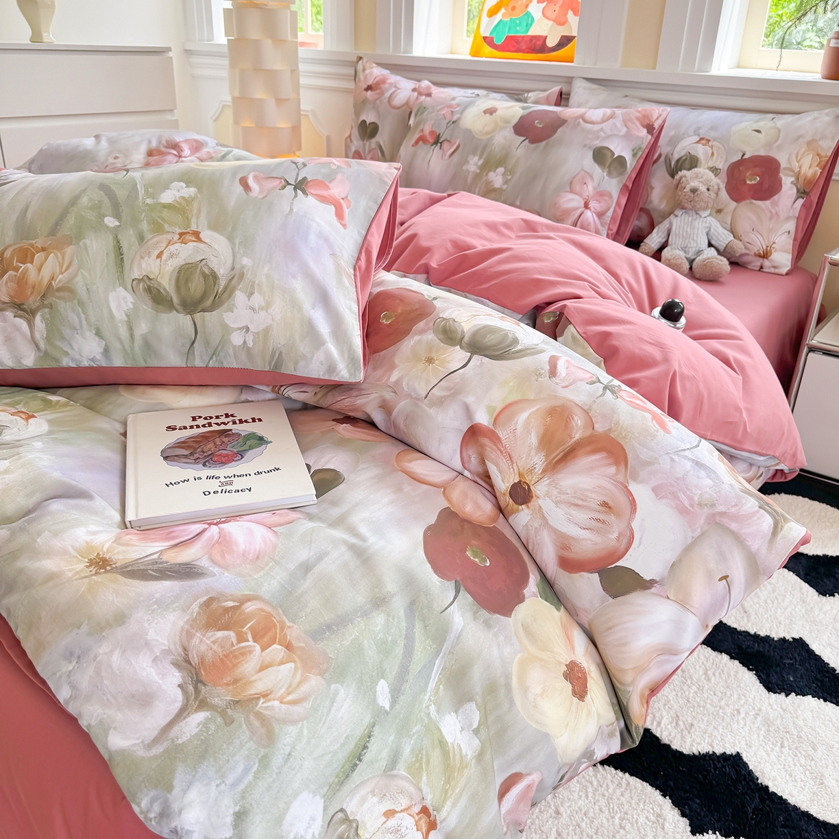 91家纺网 家纺一手货源 找家纺 千朵 2025新款全棉磨毛印花四件套 鸢香