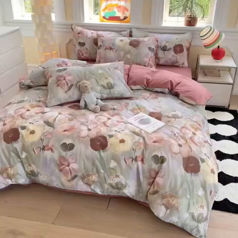 91家纺网 家纺一手货源 找家纺 千朵 2025新款全棉磨毛印花四件套 鸢香