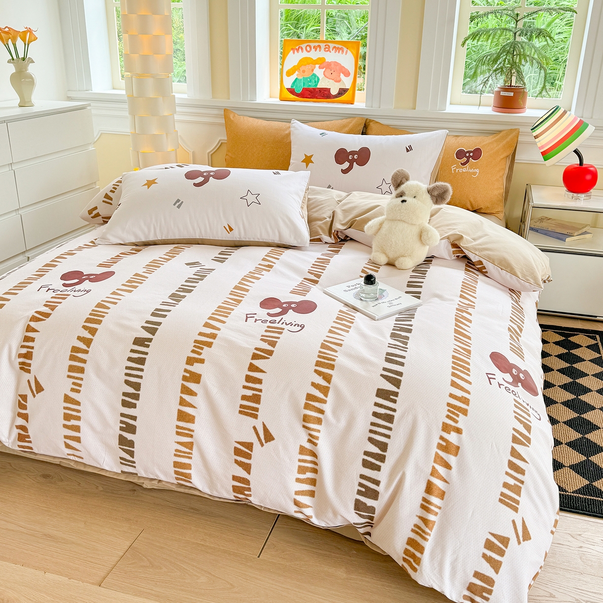 91家纺网 家纺一手货源 找家纺 千朵 2025新款全棉磨毛印花四件套 自由象