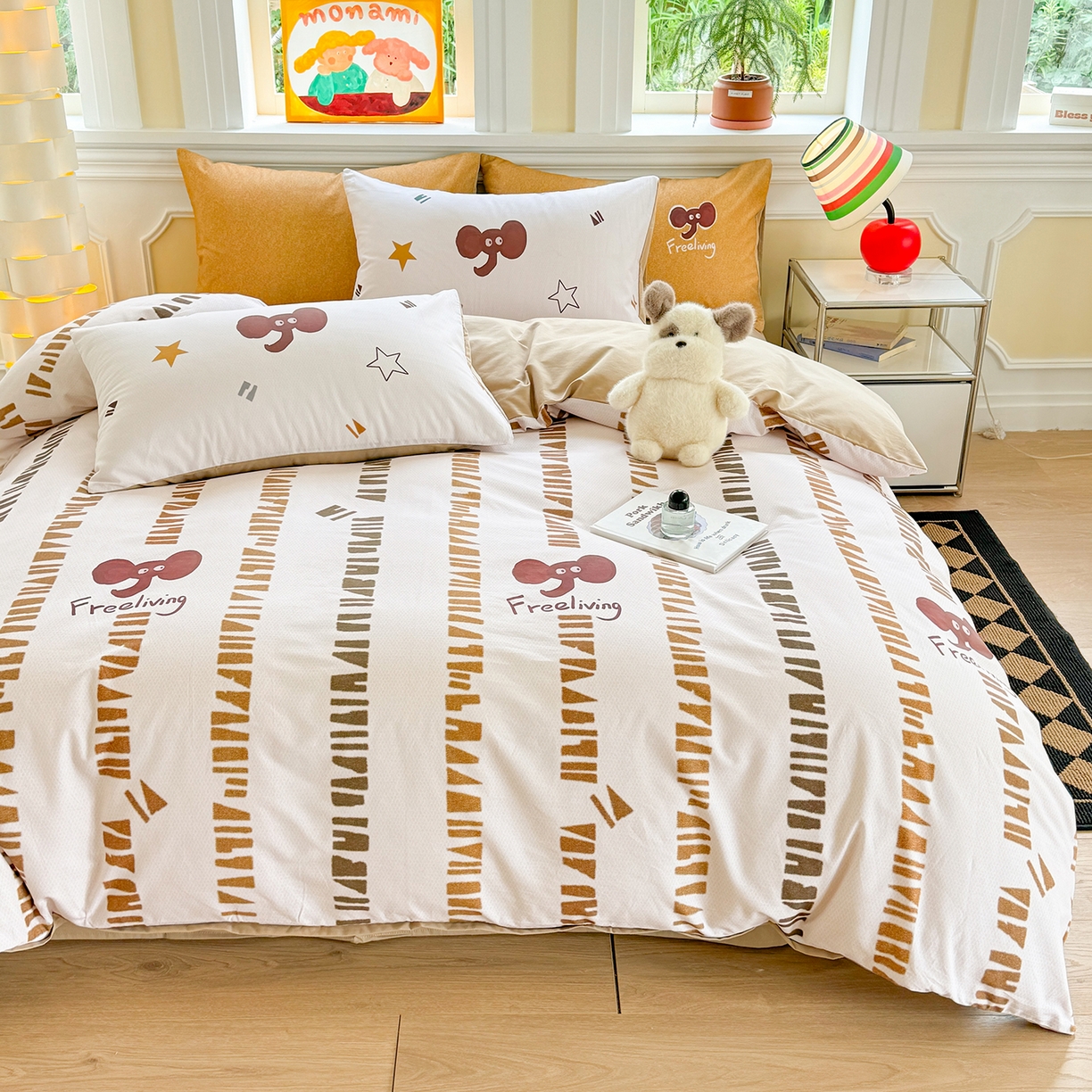 91家纺网 家纺一手货源 找家纺 千朵 2025新款全棉磨毛印花四件套 自由象