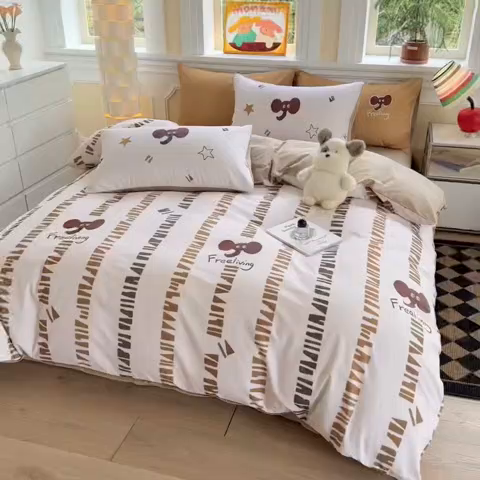 91家纺网 家纺一手货源 找家纺 千朵 2025新款全棉磨毛印花四件套 自由象