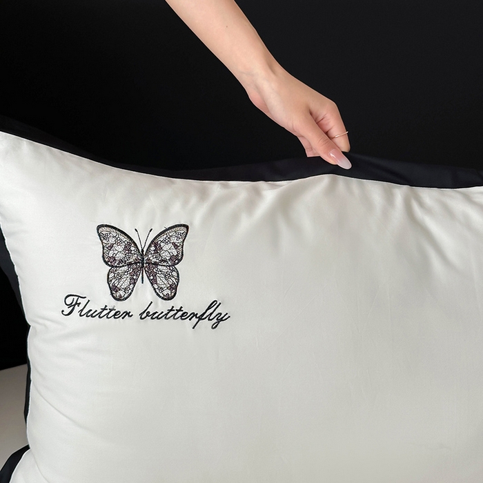 91家纺网 家纺一手货源 找家纺 简纯主义 2025秋冬新款A类100支全棉贡缎长绒棉蕾丝绣花四件套-琉璃蝴蝶 琉璃蝴蝶白