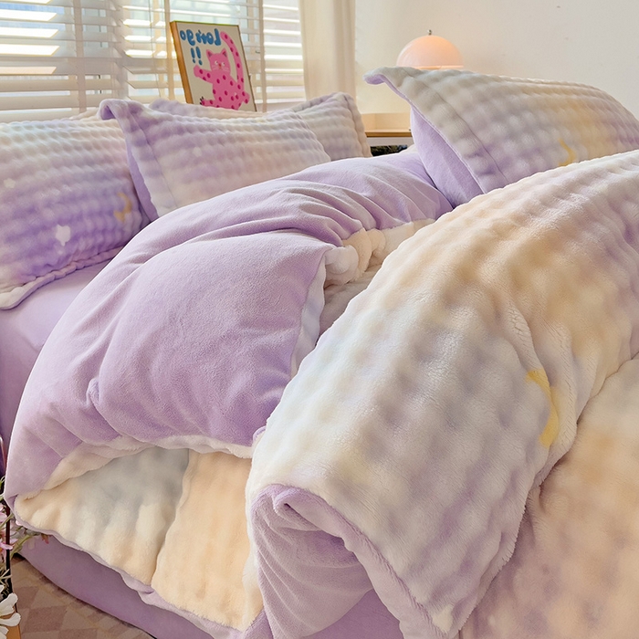 91家纺网 家纺一手货源 找家纺 居易简 2025秋冬新款牛奶绒泡泡绒印花卡通花卉兔毛单被套三件套四件套 梦幻星空