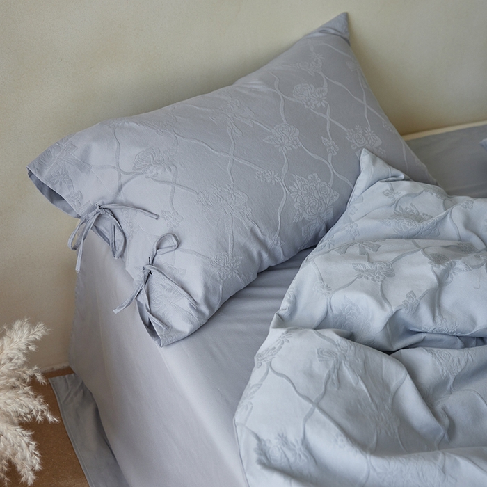 91家纺网 家纺一手货源 找家纺 简纯主义 2025新款浮雕提花全棉磨毛四件套 花予蓝