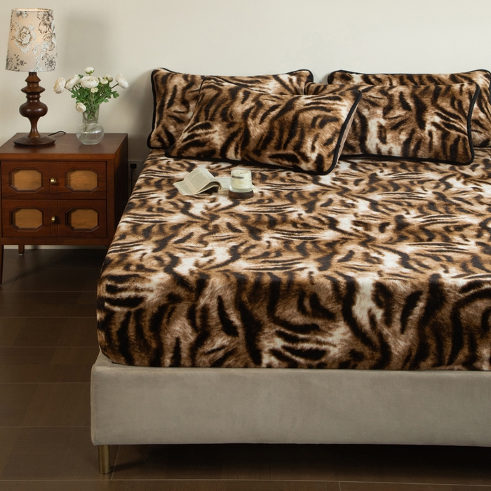 91家纺网 家纺一手货源 找家纺 库里梦家纺 2025直播网红爆款加厚兔兔绒床笠单件床笠单品床笠枕套三件套跨境床笠 虎皮纹