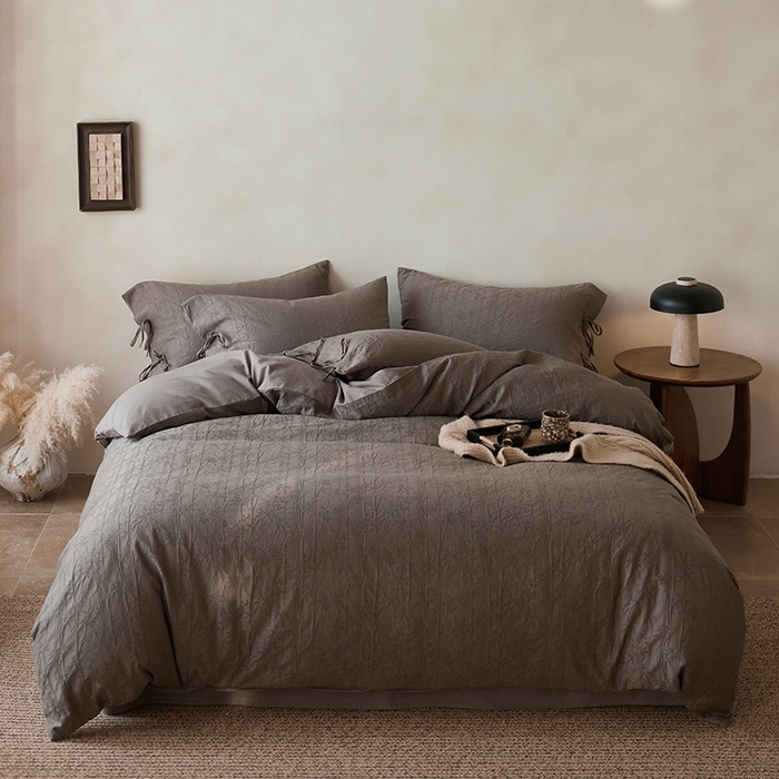 简纯主义 2025新款浮雕提花全棉磨毛四件套 竹墨咖