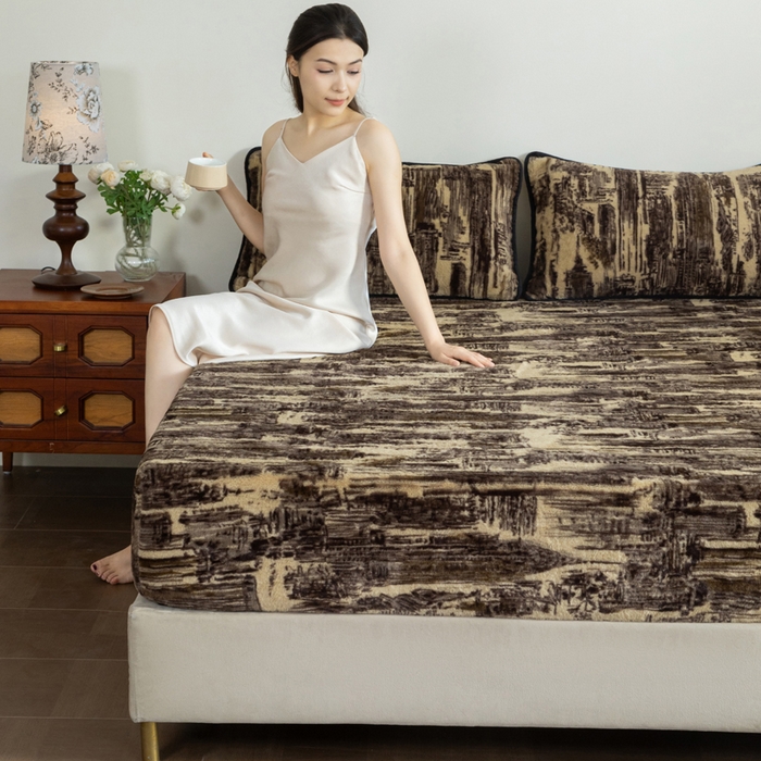 库里梦家纺 2025直播网红爆款加厚兔兔绒床笠单件床笠单品床笠枕套三件套跨境床笠 印象派