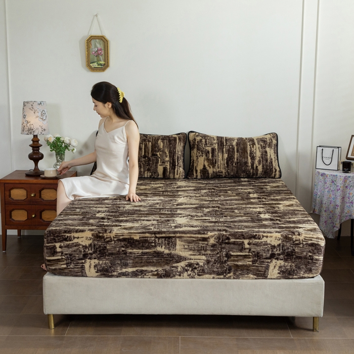 91家纺网 家纺一手货源 找家纺 库里梦家纺 2025直播网红爆款加厚兔兔绒床笠单件床笠单品床笠枕套三件套跨境床笠 印象派