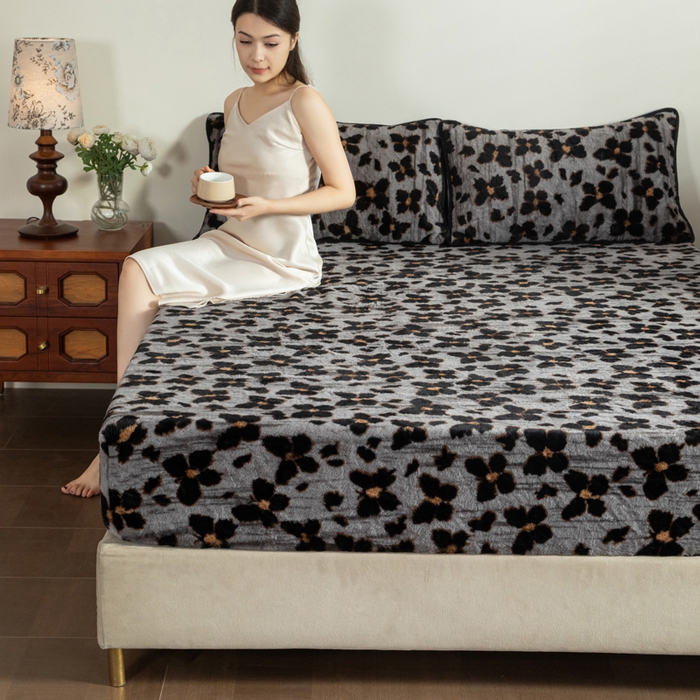 库里梦家纺 2025直播网红爆款加厚兔兔绒床笠单件床笠单品床笠枕套三件套跨境床笠 蝴蝶梦-灰