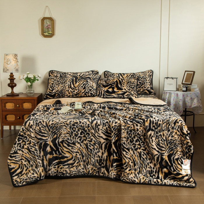 91家纺网 家纺一手货源 找家纺 库里梦家纺 2025直播网红爆款加厚兔兔绒床笠单件床笠单品床笠枕套三件套跨境床笠 豹点纹