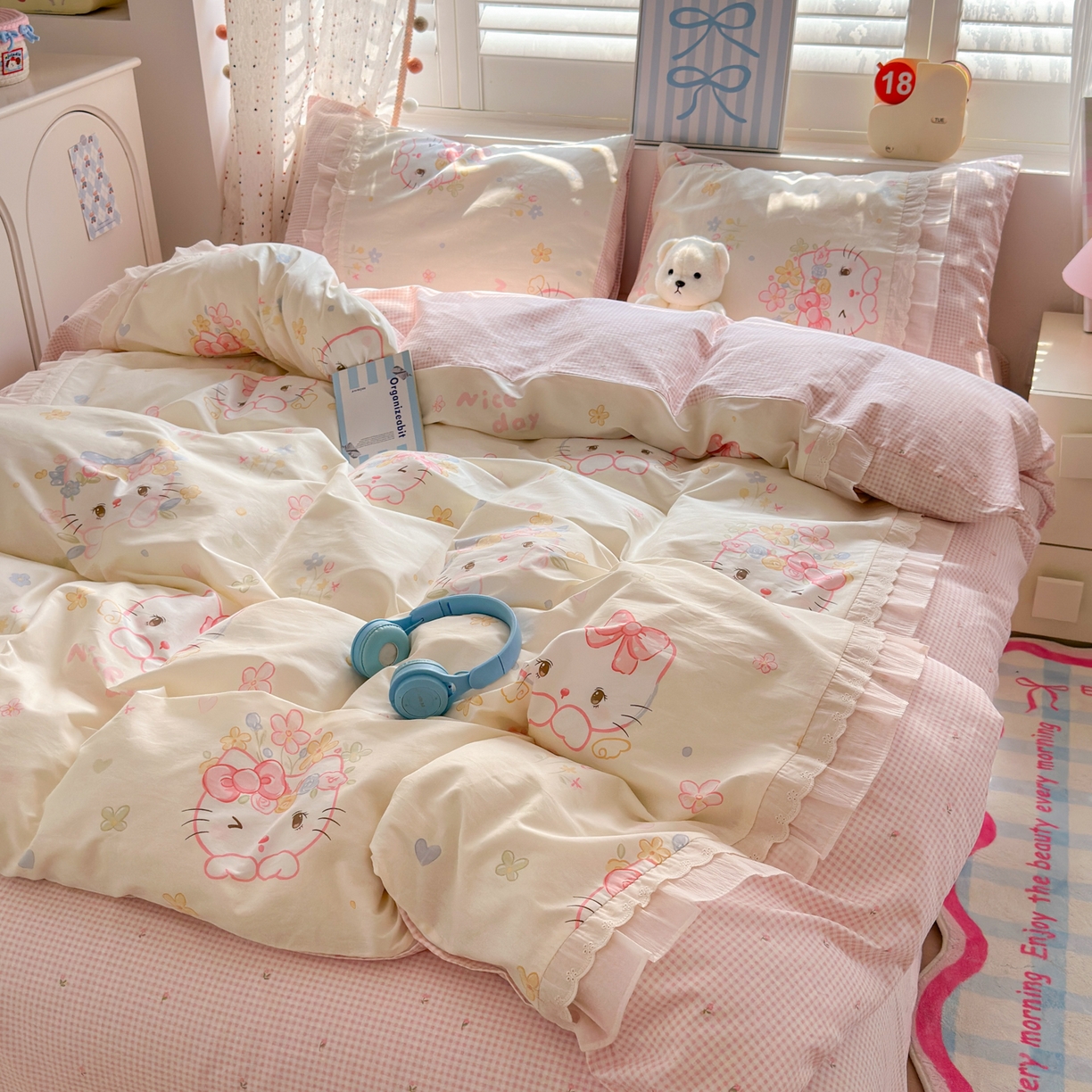 91家纺网 家纺一手货源 找家纺 （总）女子家纺 2025新款小清新全棉纯棉拼接工艺四件套