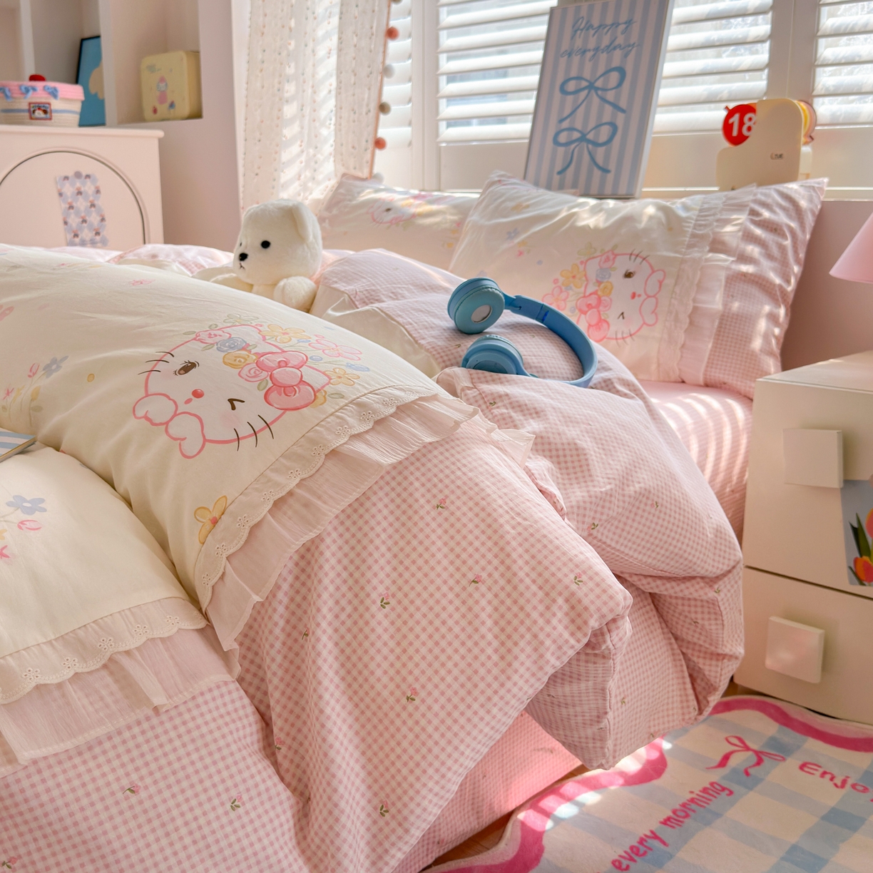 91家纺网 家纺一手货源 找家纺 （总）女子家纺 2025新款小清新全棉纯棉拼接工艺四件套